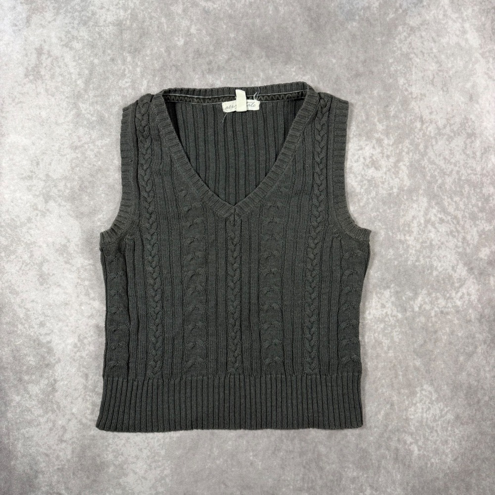 Aeropostale Womens Small Dark Gray Cable Knit V-Neck Sweater Vest Y2K Preppy
